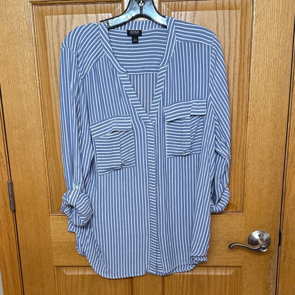 a.n.a Navy and White Striped Blouse